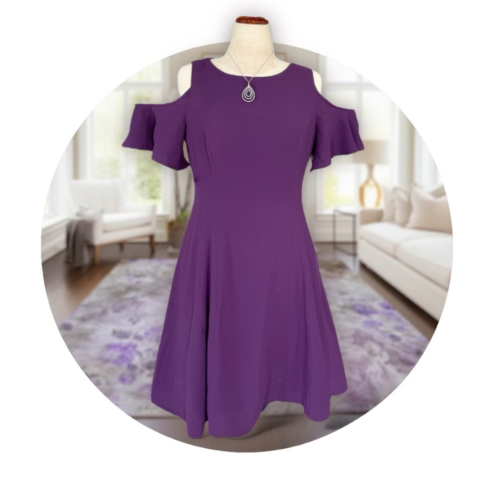 WHBM Cold Shoulder Fit and Flare Purple Dress